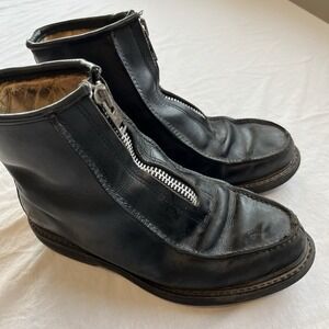 Vintage Double H Stadium Boots Black Leather Zip Front USA Handmade Men's Sz 8.5
